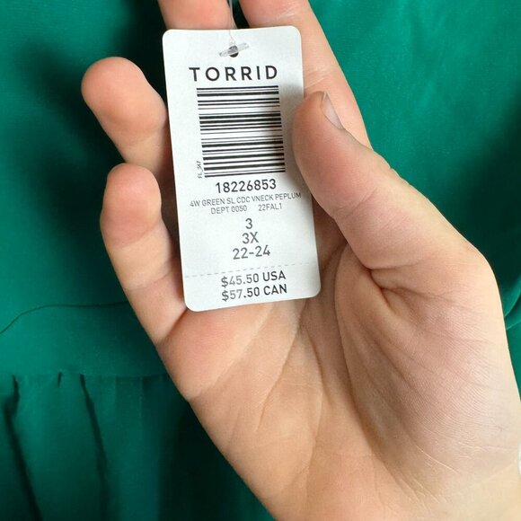 Torrid NWT Green Peplum Sleeveless Top V-Neck R17 - Picture 4 of 8